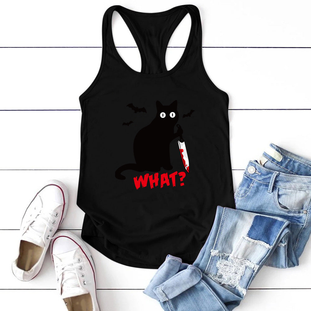 Gothic Cat Knife Bat What Printed Shirt