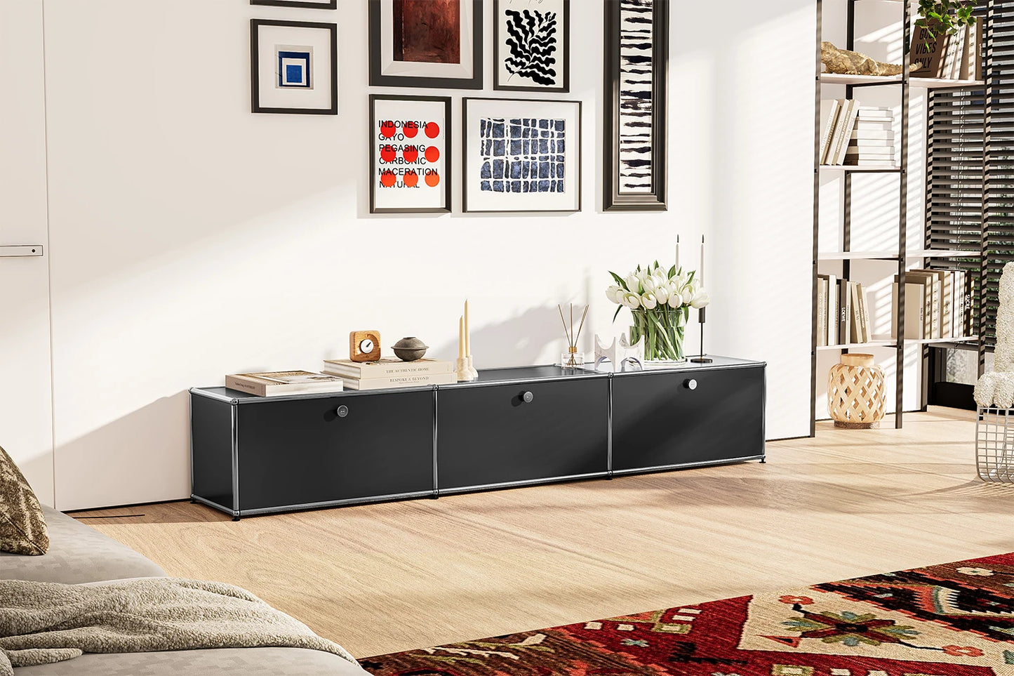 Storage Cabinet Sideboard Haller Cabinet Storage Shelf Modular Furniture Stainless Steel Metal Board Living Room Cabinet-No Keys