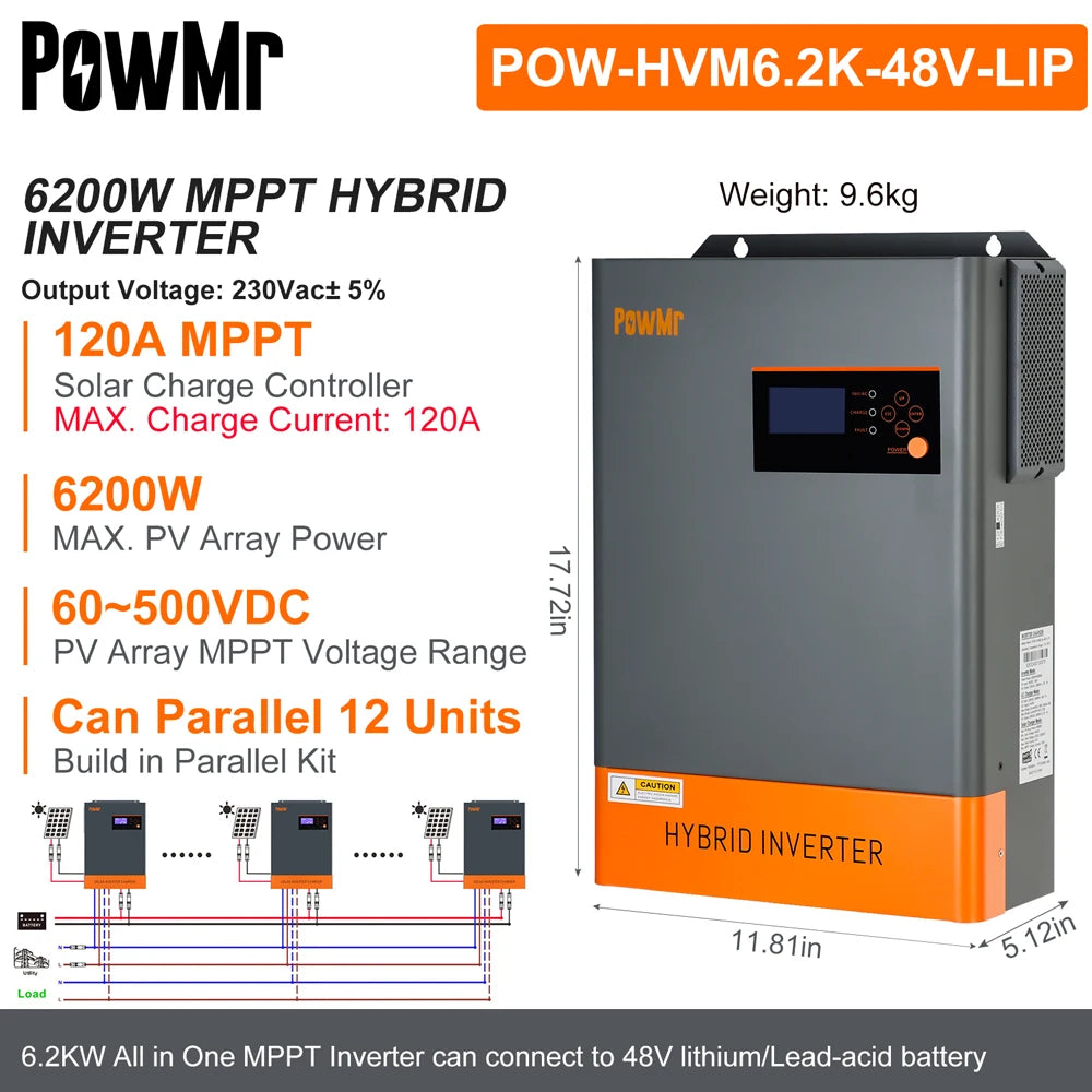 PowMr 6.5KW 4.5KW 6.2KW 4.2KW Hybrid Solar Inverter 48V 24V to 230VAC With Wifi MPPT 150A 130A 120A Charger Can Work No Battery