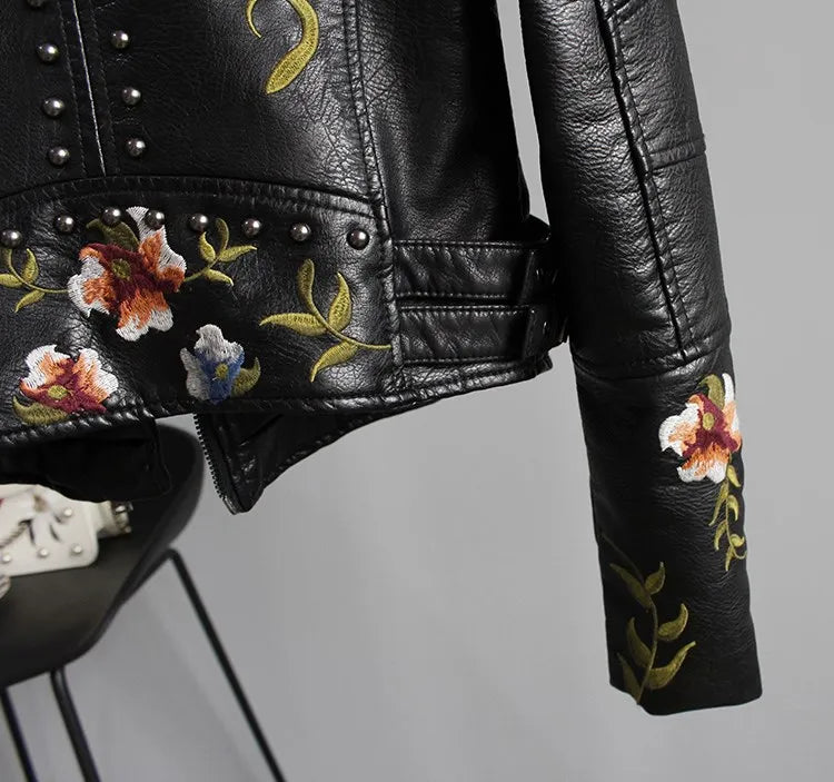 Women's Floral Print Faux Soft Leather Jacket