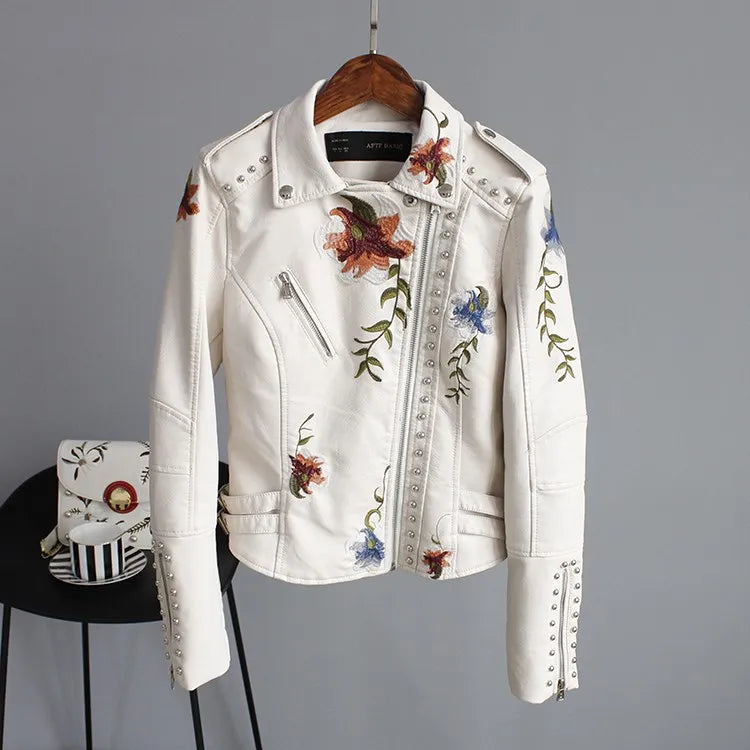 Women's Floral Print Faux Soft Leather Jacket