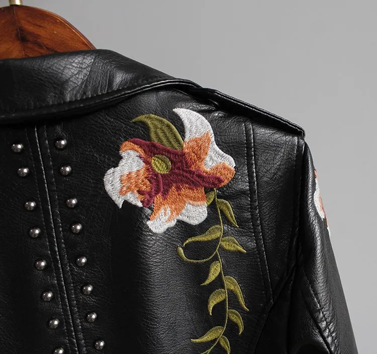 Women's Floral Print Faux Soft Leather Jacket