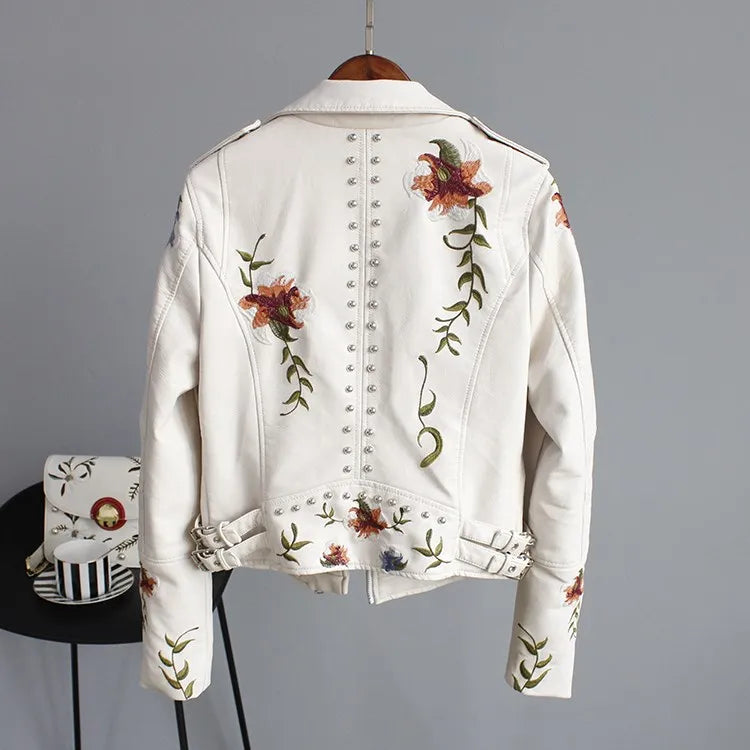 Women's Floral Print Faux Soft Leather Jacket