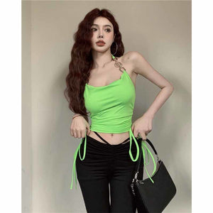 Women's Fashion Inner Match Outer Sleeveless Pleated Suspender Shirt