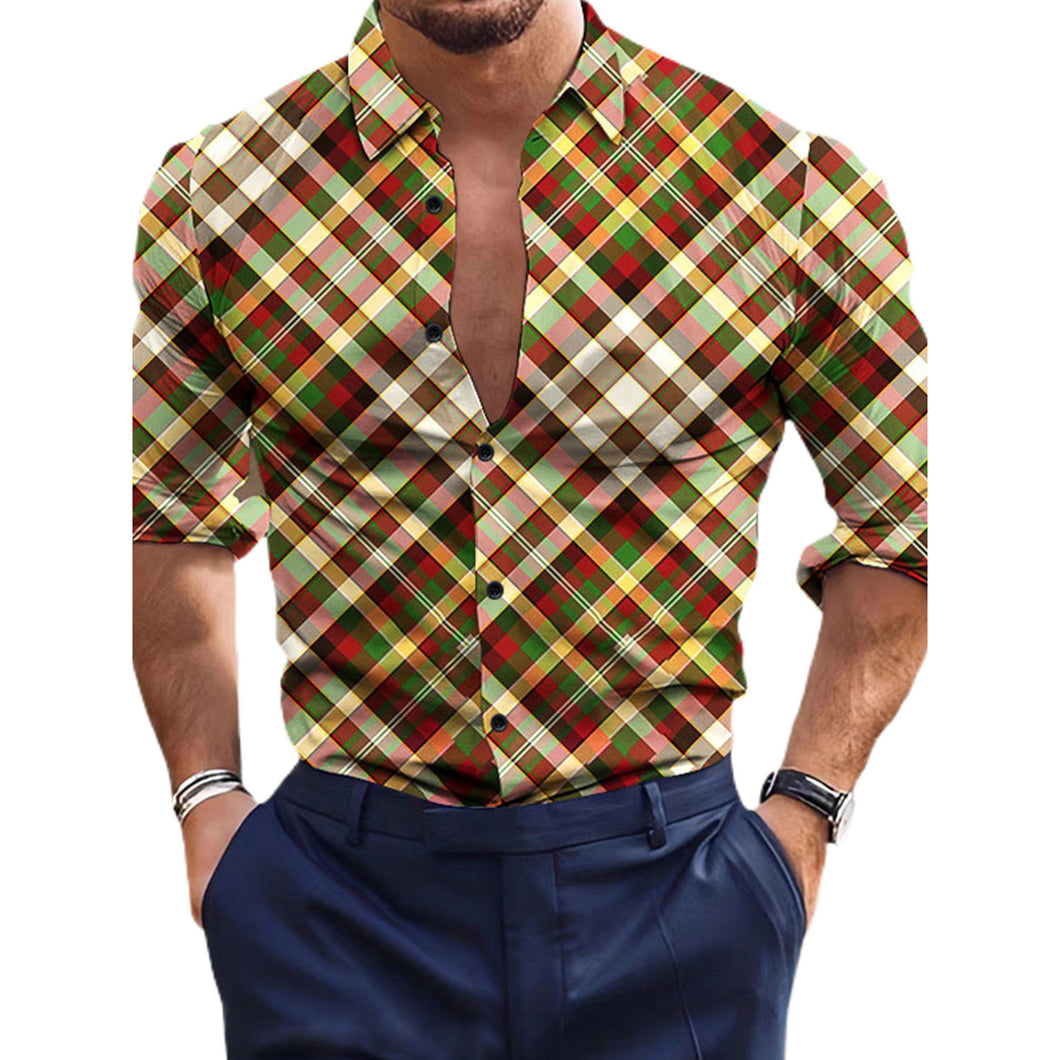 Men's Fashion Tops Plaid Casual Slim Fit