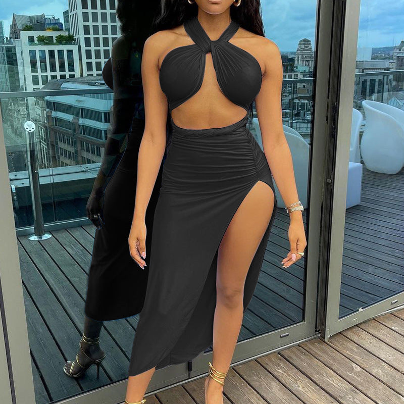 Women's Halter Backless Slit Skirt Two-piece Suit