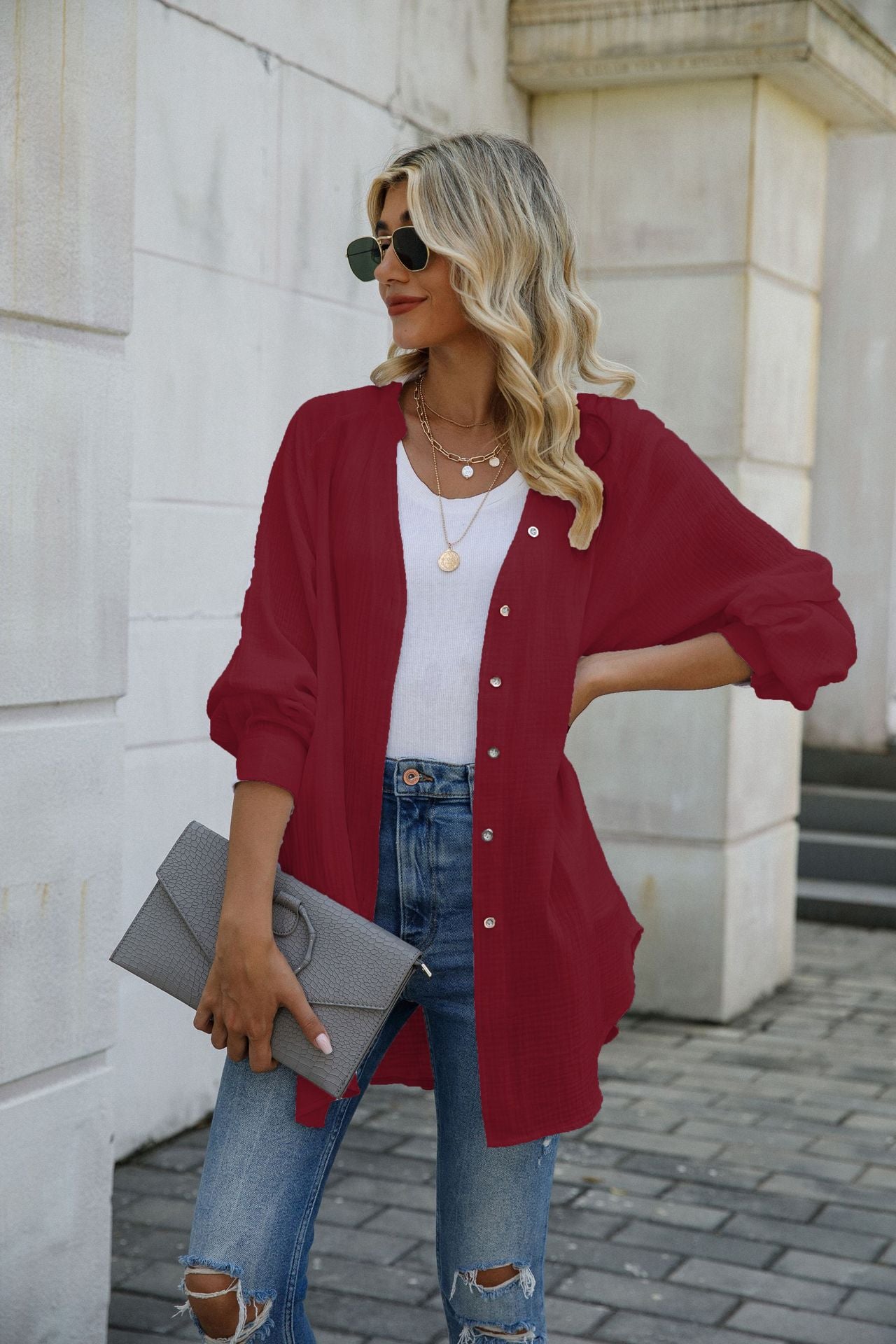 Women's Fashion Casual V-neck Long-sleeve Shirt