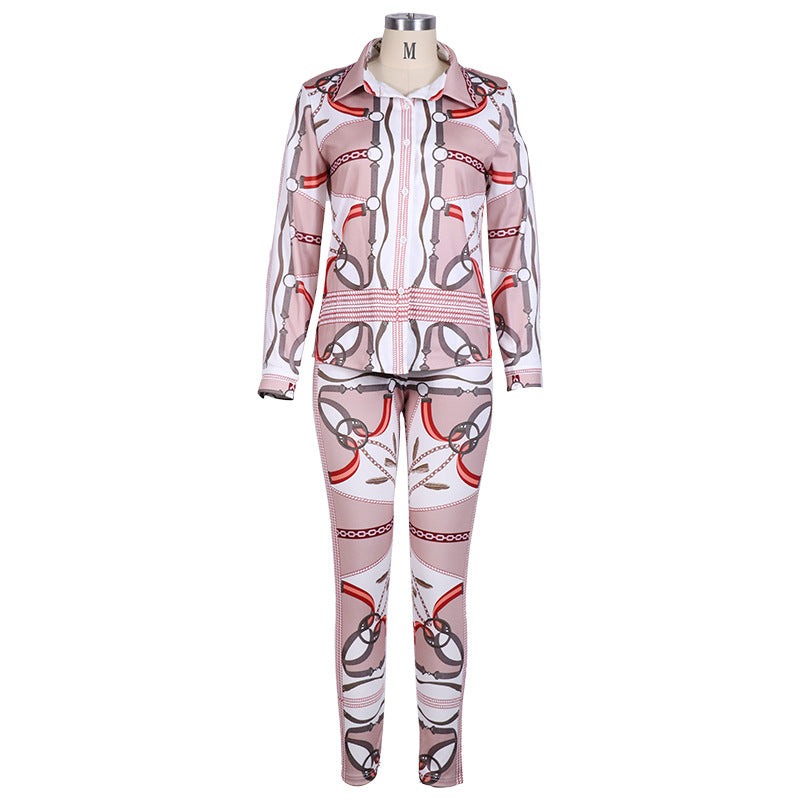 Women's Printed Long Sleeve Two-piece Suit