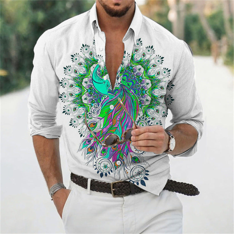 Men's Seaside Vacation Long Sleeve Printed Shirt