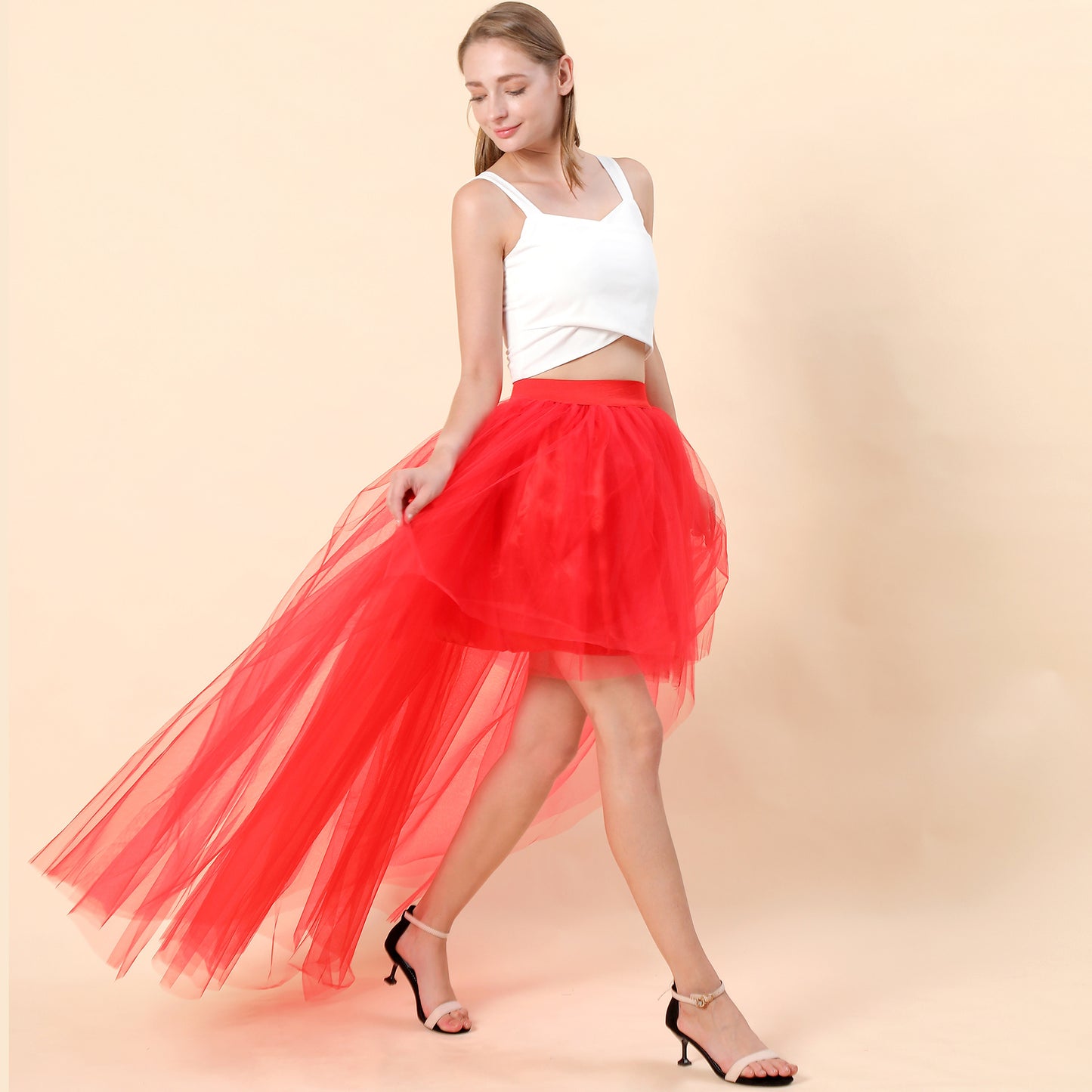 Women's Fashion Solid Color Dovetail Tulle Skirt