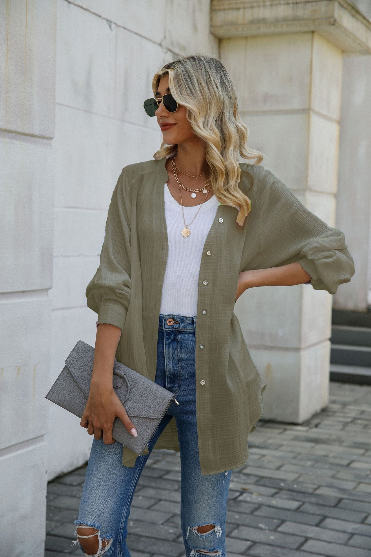 Women's Fashion Casual V-neck Long-sleeve Shirt