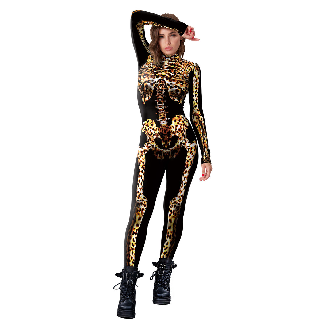 Halloween Parent-child Leopard Skeleton Printing One-piece