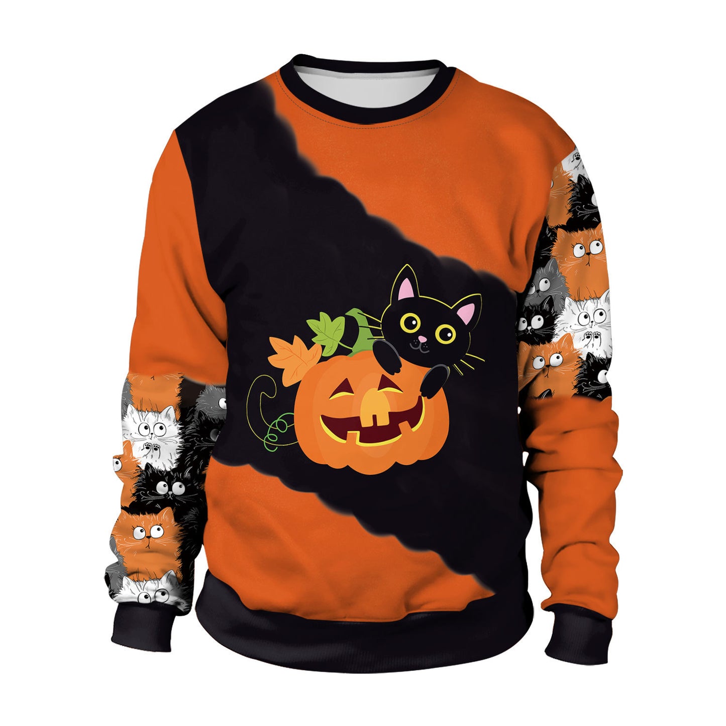 Women's Halloween Pumpkin-tied Horror Funny Round Neck Long-sleeved Sweater