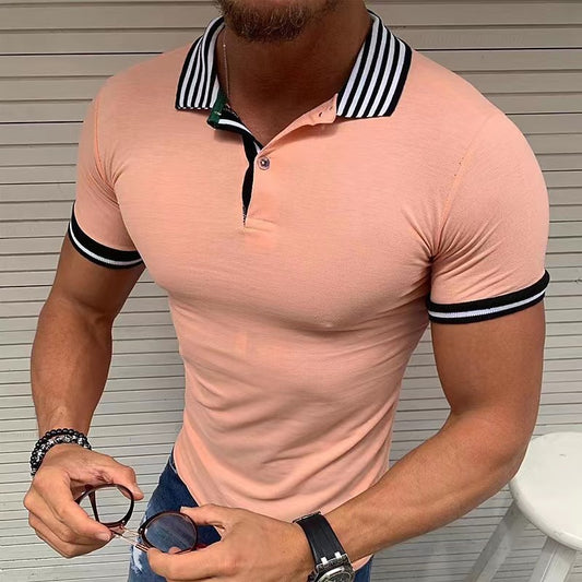 Striped Lapel Men's Sports Polo Shirt Top