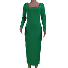 Charger l&#39;image dans la galerie, Fashion U-shaped Collar Long Sleeve Split Dress