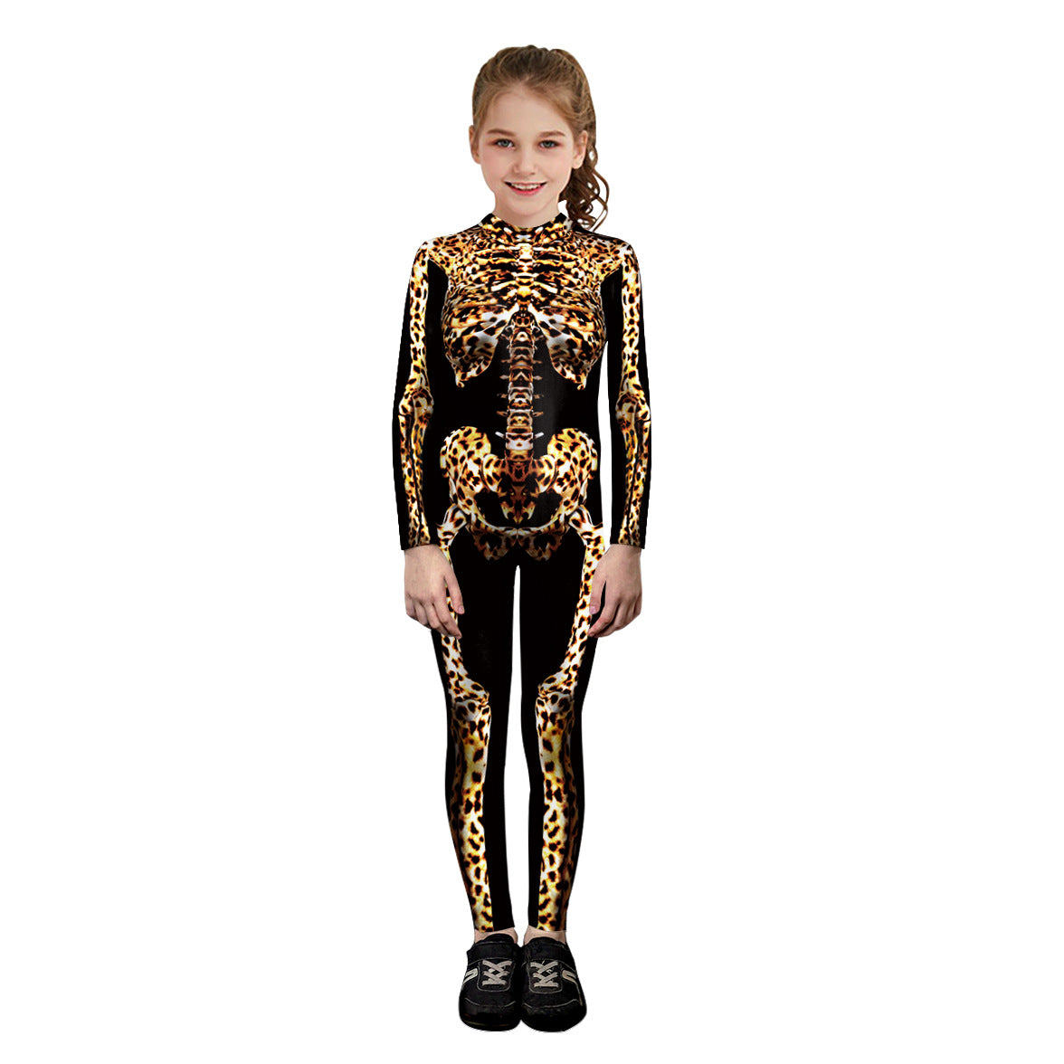 Halloween Parent-child Leopard Skeleton Printing One-piece