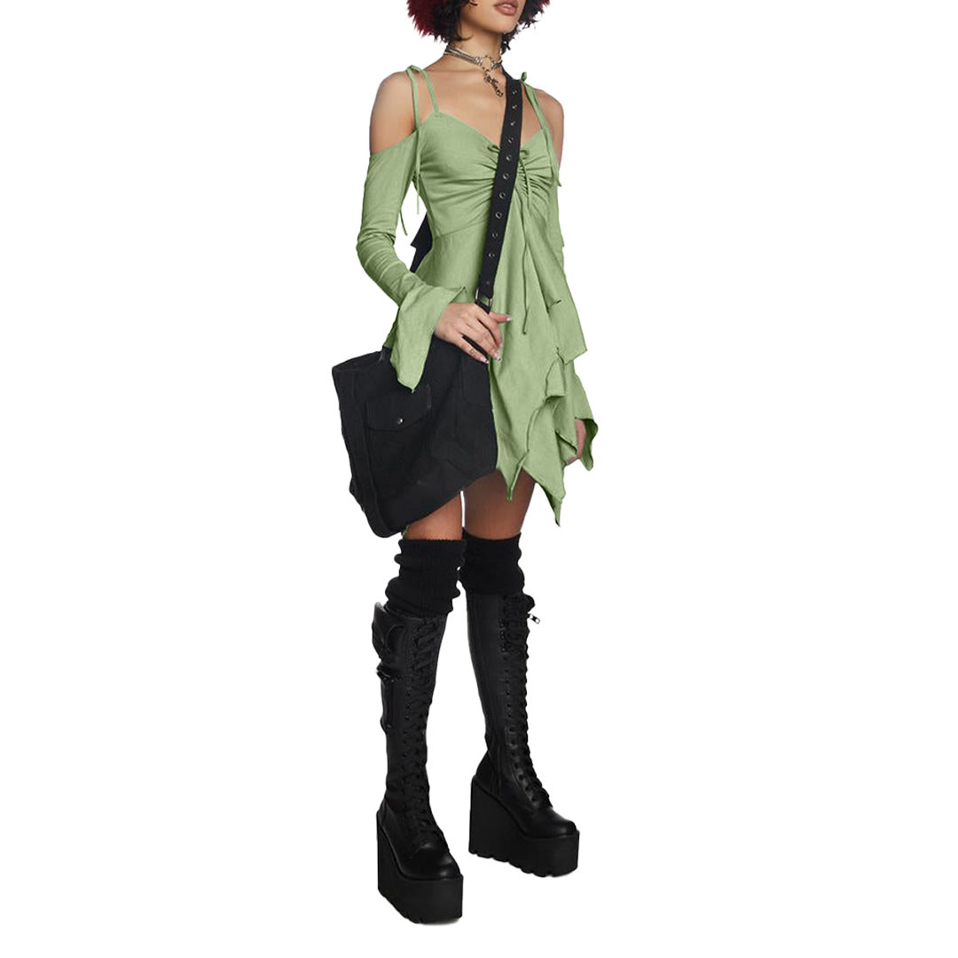 Pleating Halloween Performance Wear Irregular Spaghetti-strap Dress