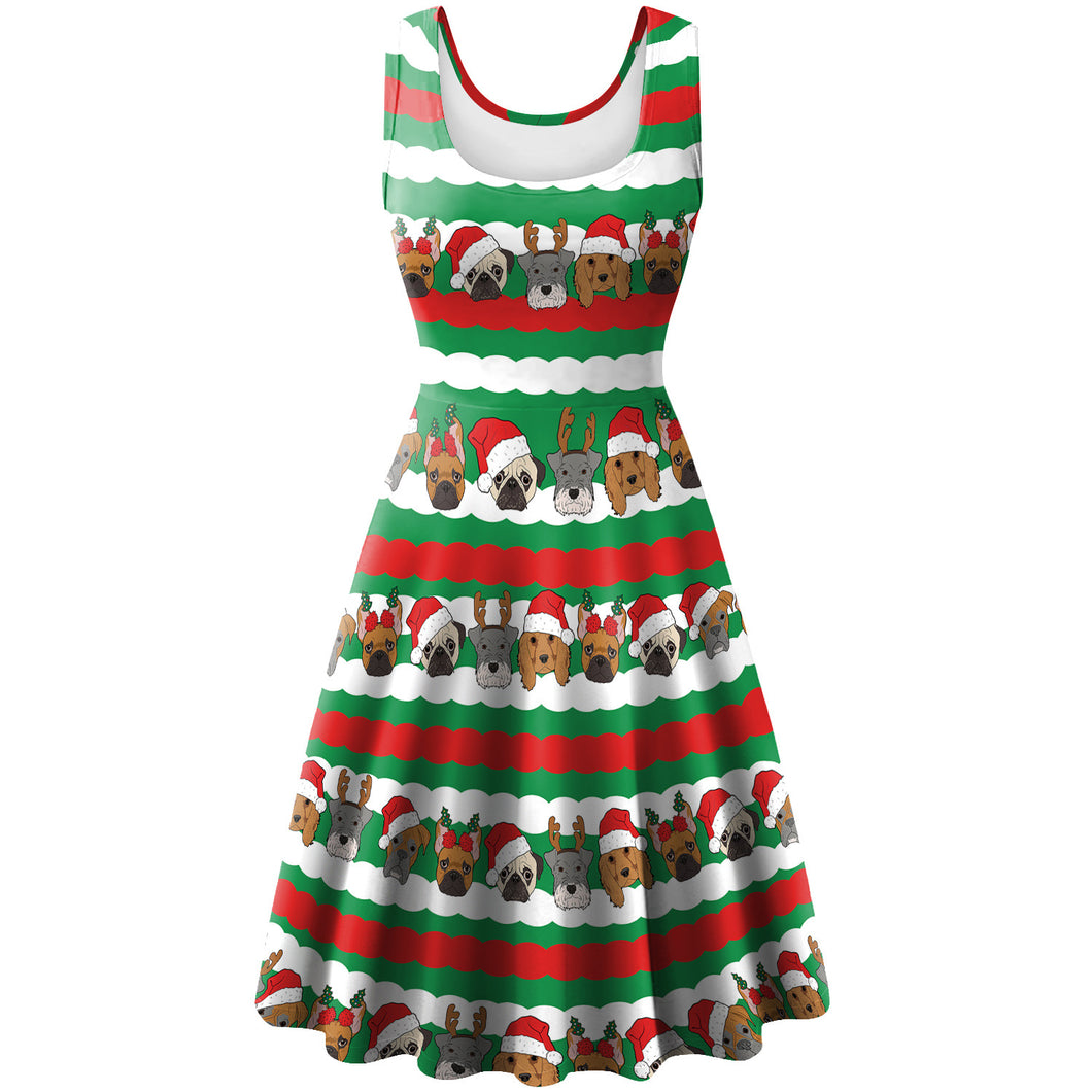 Women Sleeveless Vest Christmas Elk Digital Printed Dress