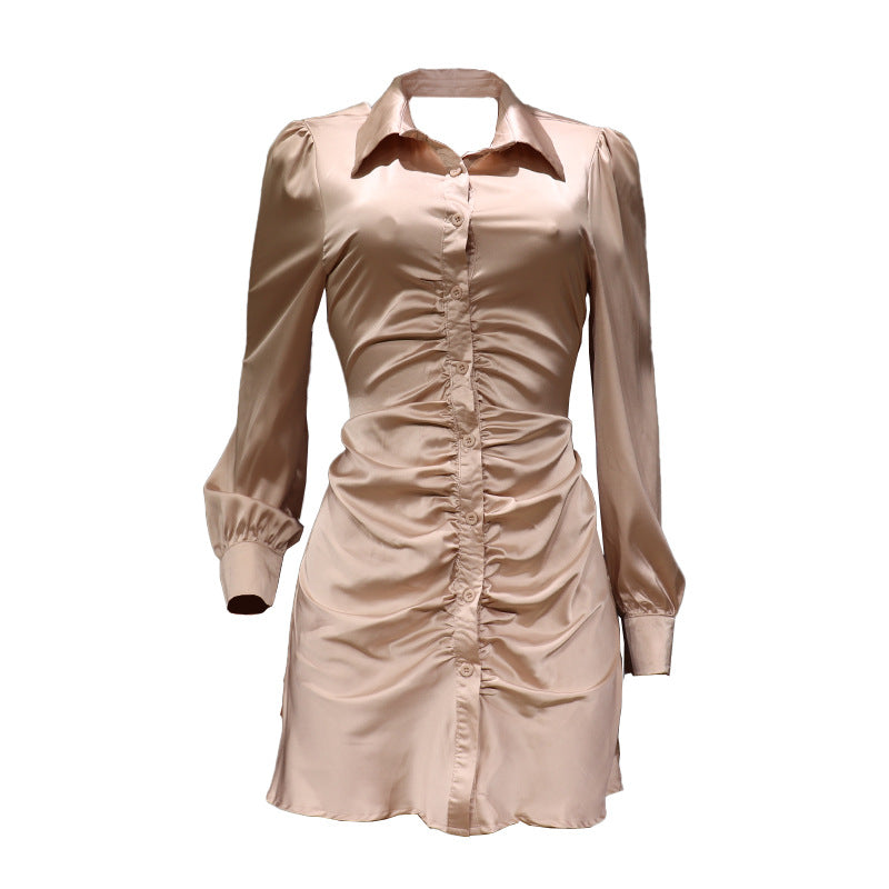 Women's Fashion Long Sleeve Lapel Dress