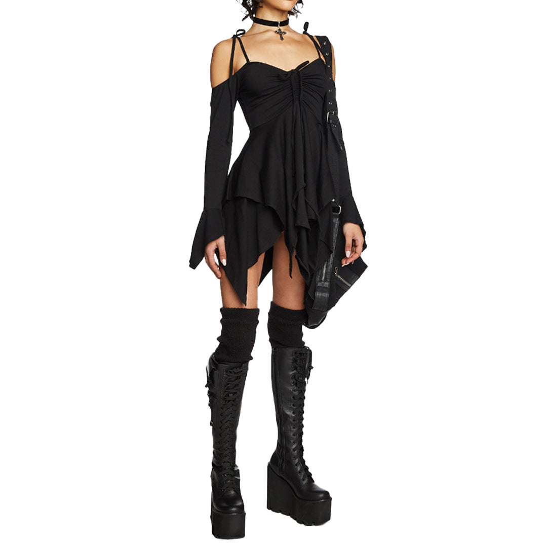 Pleating Halloween Performance Wear Irregular Spaghetti-strap Dress