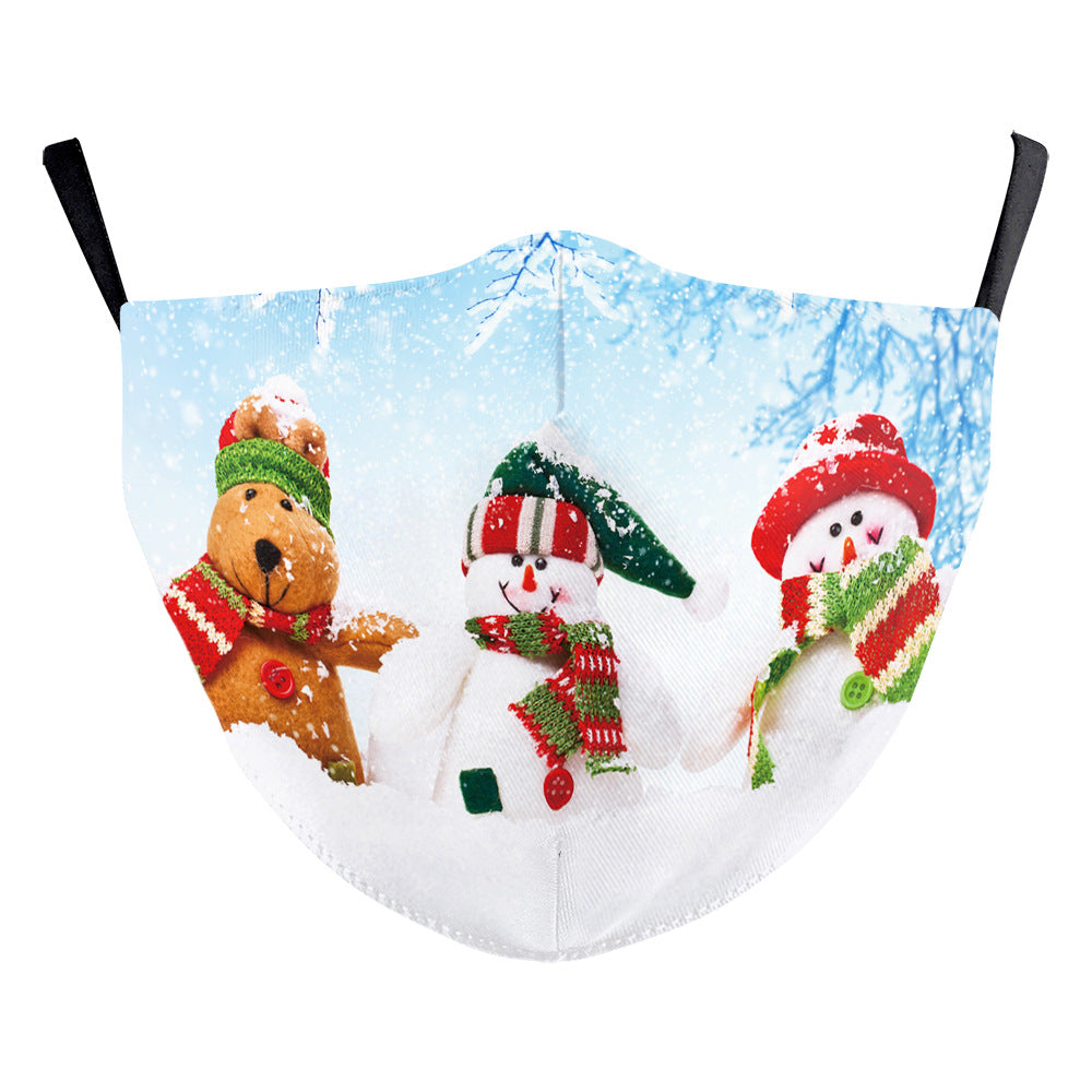 Christmas Snowman Digital Printing Double Layer Dustproof Mask