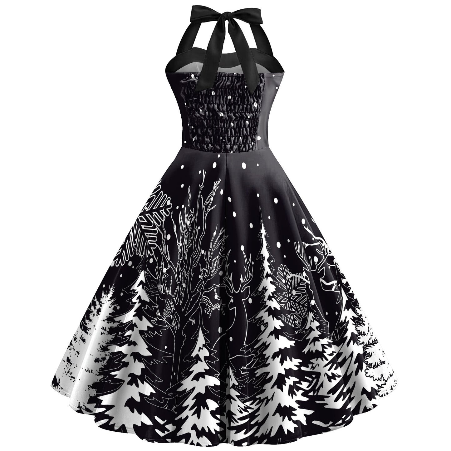 Women's Christmas Snowflake Print Strap High Waist Dress