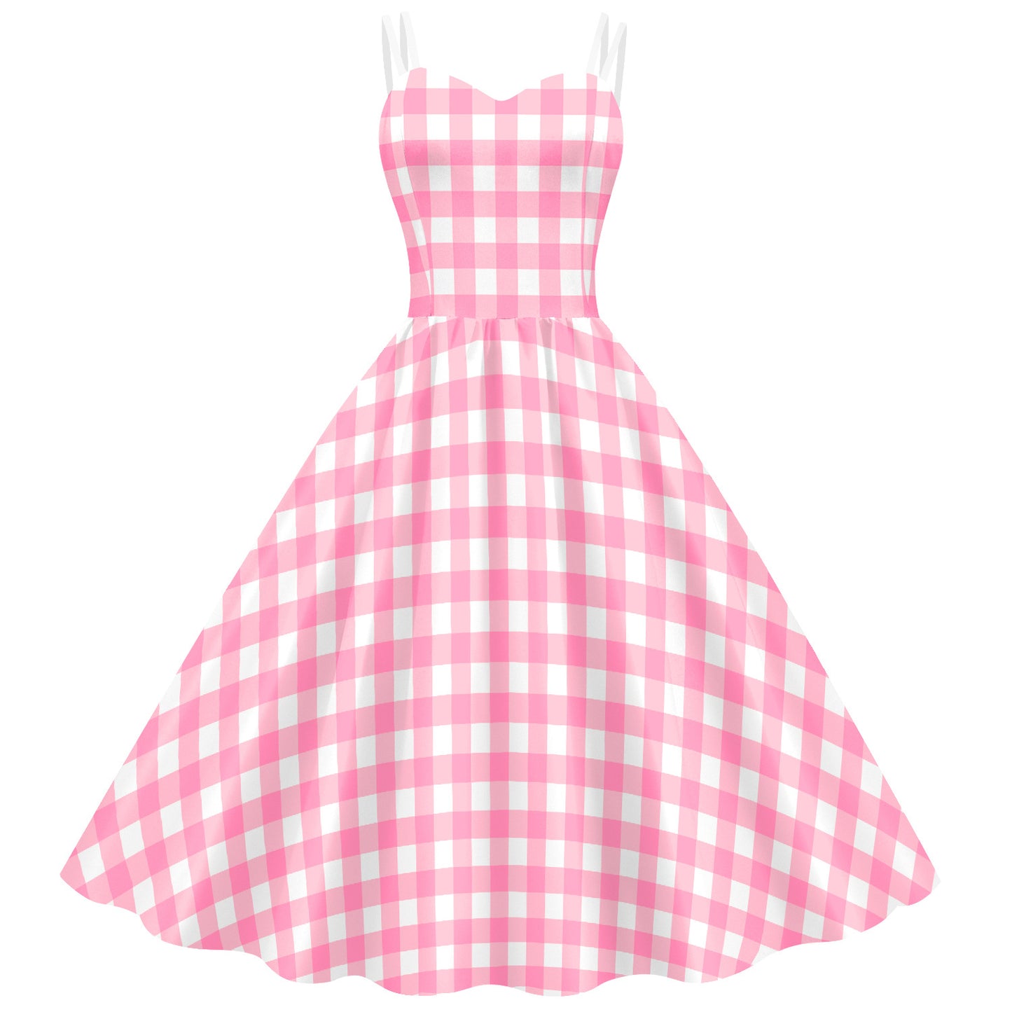 Women's Barbie Digital Print Pink Plaid Dress