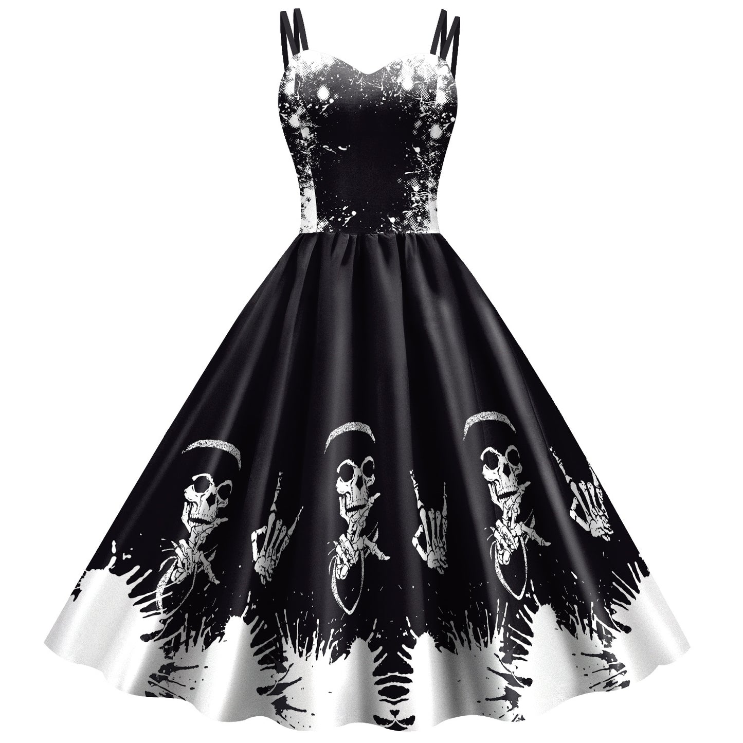 Women's Wansheng Sling Skeleton Skull Digital Printed Dress