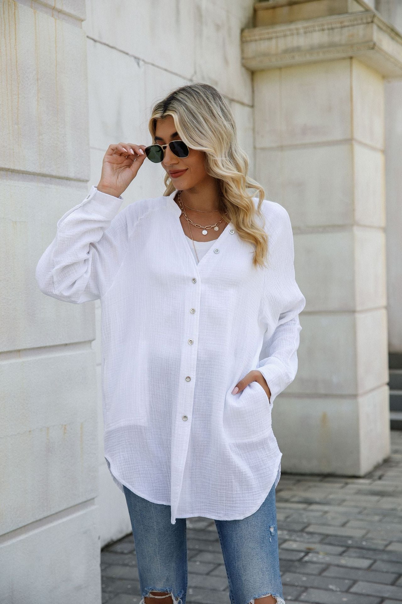 Women's Fashion Casual V-neck Long-sleeve Shirt