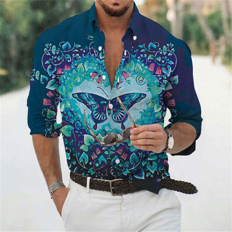 Men's Seaside Vacation Long Sleeve Printed Shirt