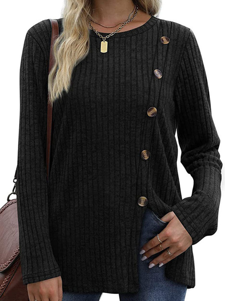 Fashion Autumn Casual Solid Long Sleeve T-shirt