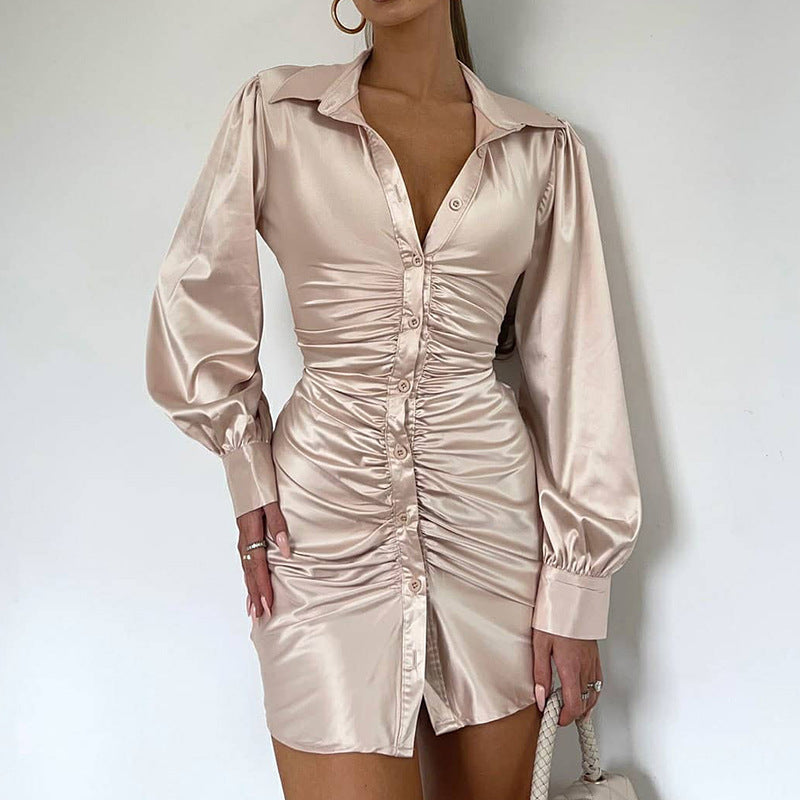 Women's Fashion Long Sleeve Lapel Dress