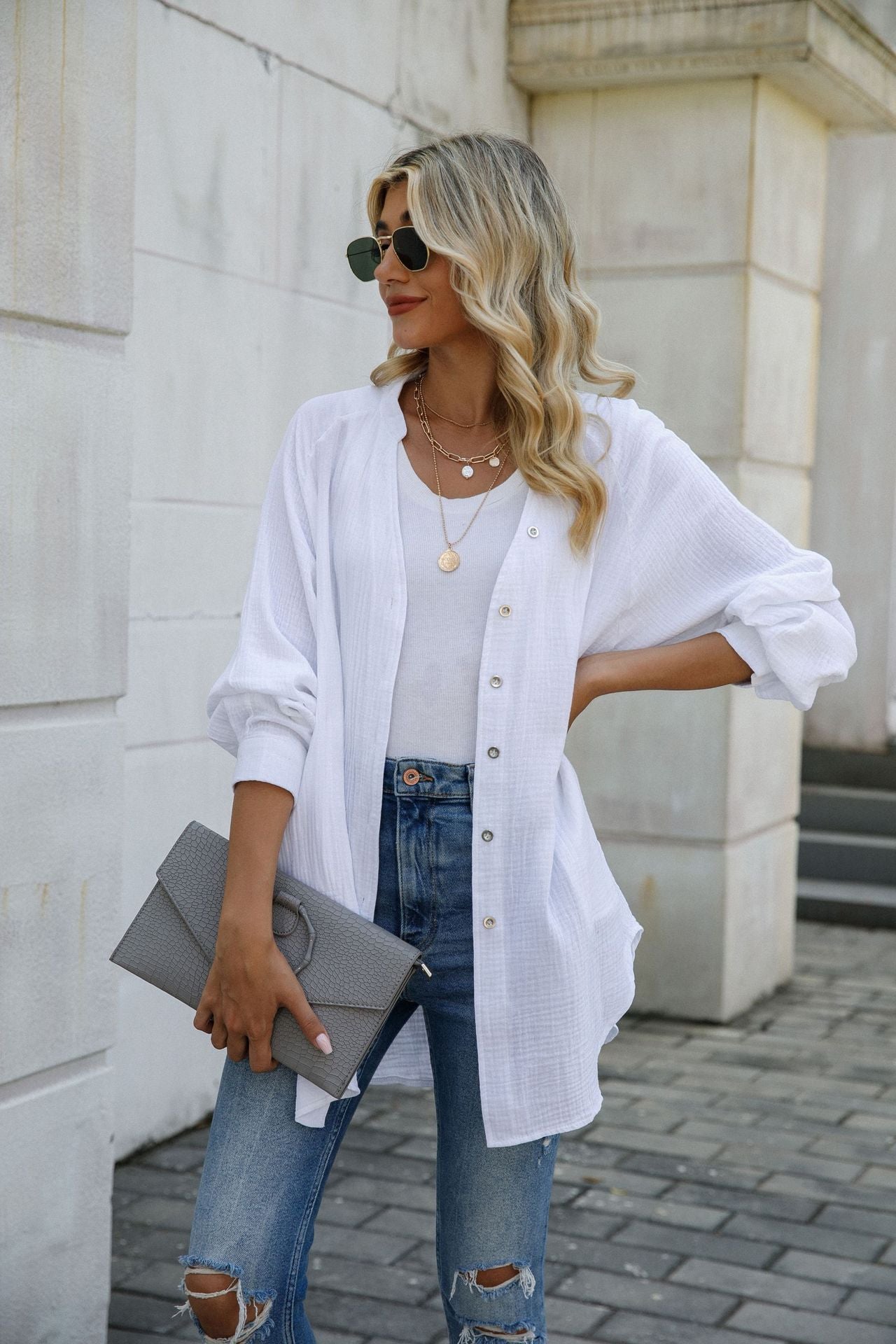 Women's Fashion Casual V-neck Long-sleeve Shirt