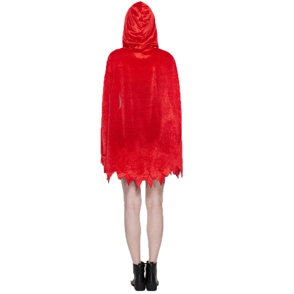 Spot Halloween New Classic Little Red Riding Hood Cosplay Clothes Bloodstain Horror Performance Costumes Witch Suit Dress