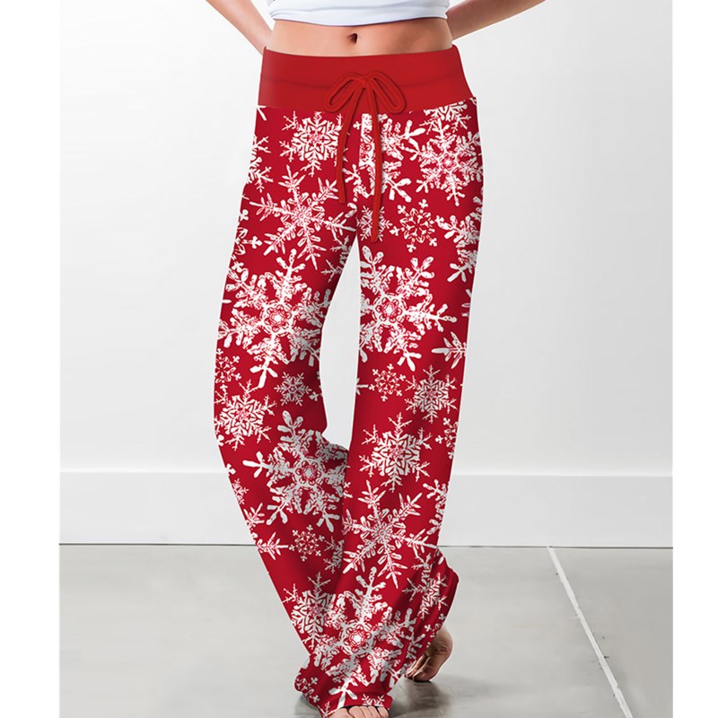 Women's Tied High Waist Christmas Printed Casual Trousers