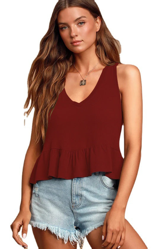 Women's Fashion Casual V-neck Ruffled Small Tank Top