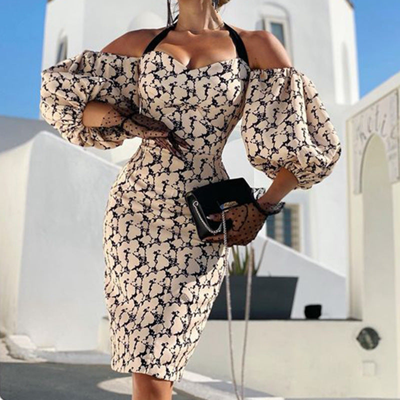 Women's Printed Off-shoulder Tube Top Fashion Dress