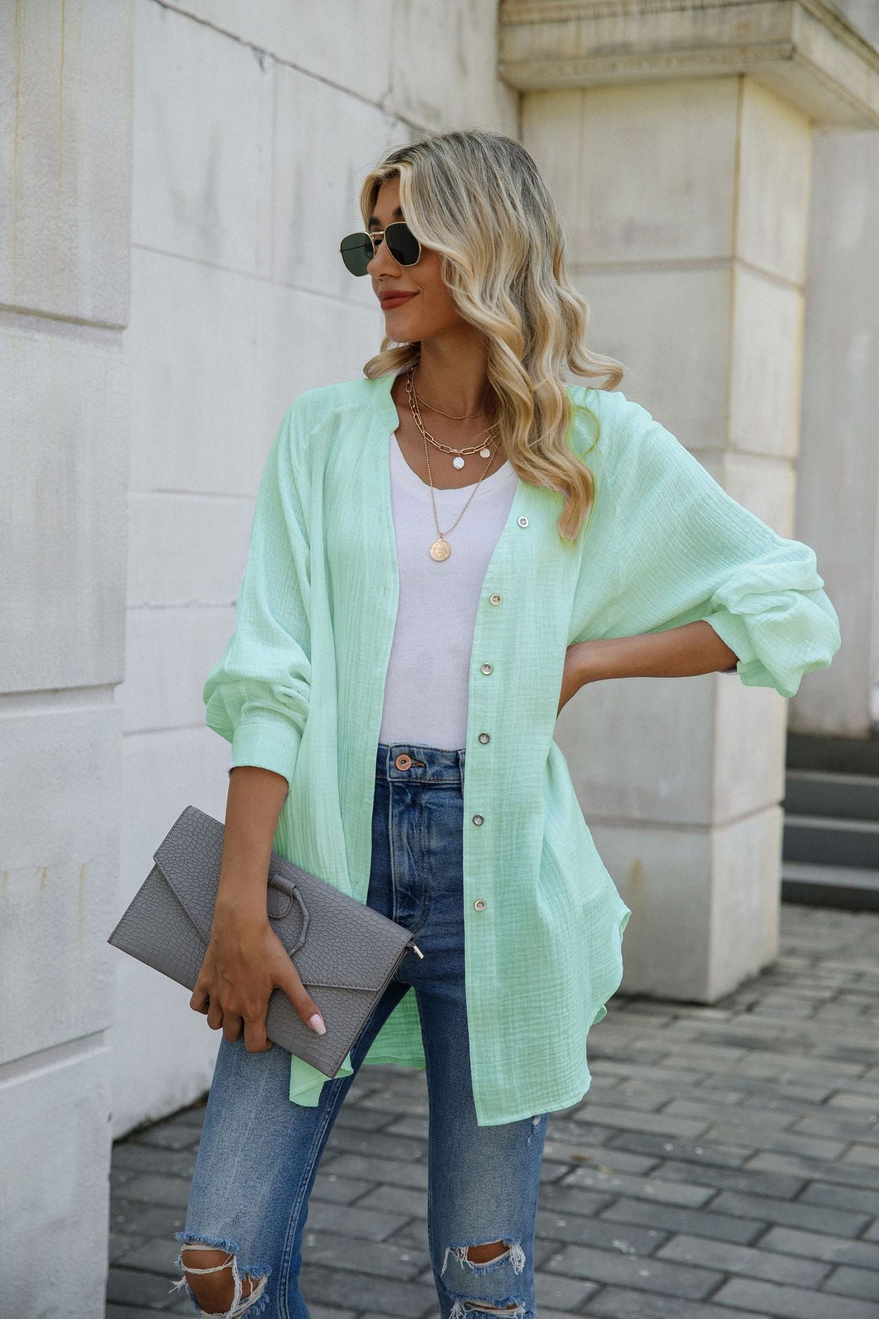 Women's Fashion Casual V-neck Long-sleeve Shirt