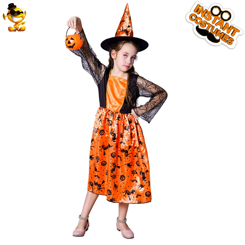 Halloween Children's Little Girl Pumpkin Witch Dress Girl Witch Stage Performance Cosplay Costume