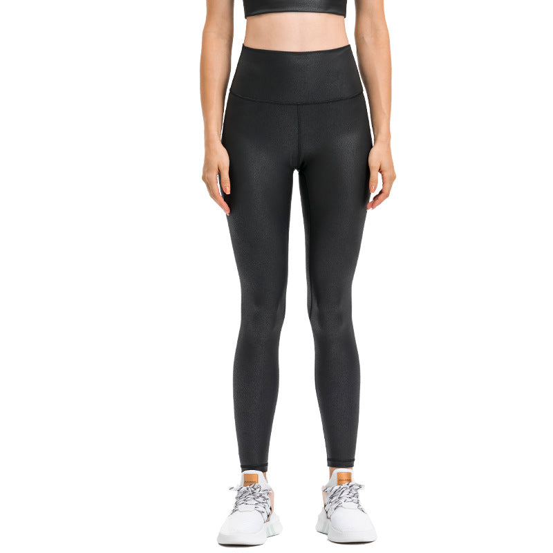 Matte Leather Pattern Yoga Pants Women's High Waist Belly Contracting