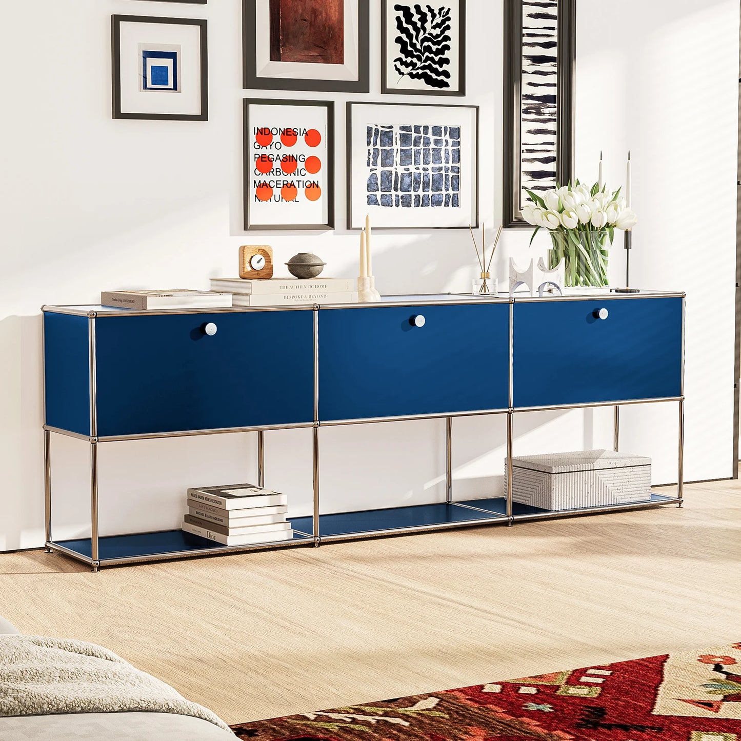 Storage Cabinet Sideboard Haller Cabinet Storage Shelf Modular Furniture Stainless Steel Metal Board Living Room Cabinet-No Keys