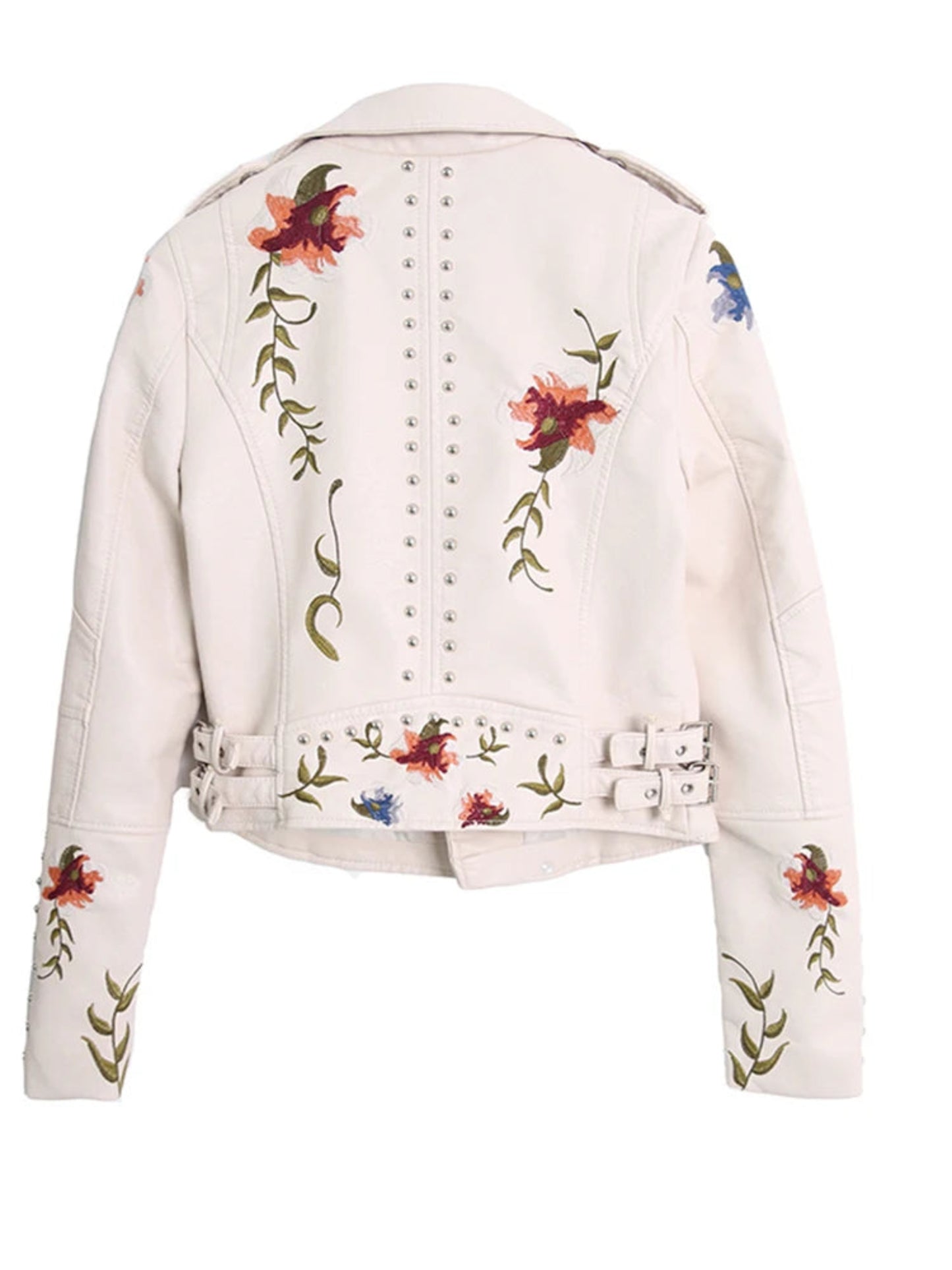 Women's Floral Print Faux Soft Leather Jacket