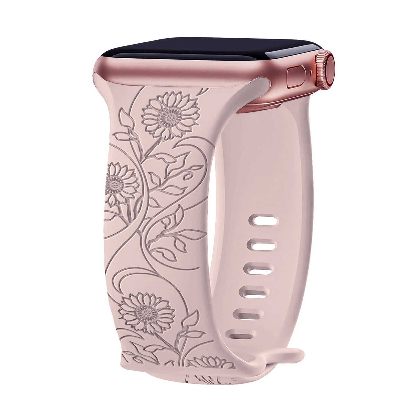 Floral Engraved Strap For Apple Watch Band 40mm 44mm