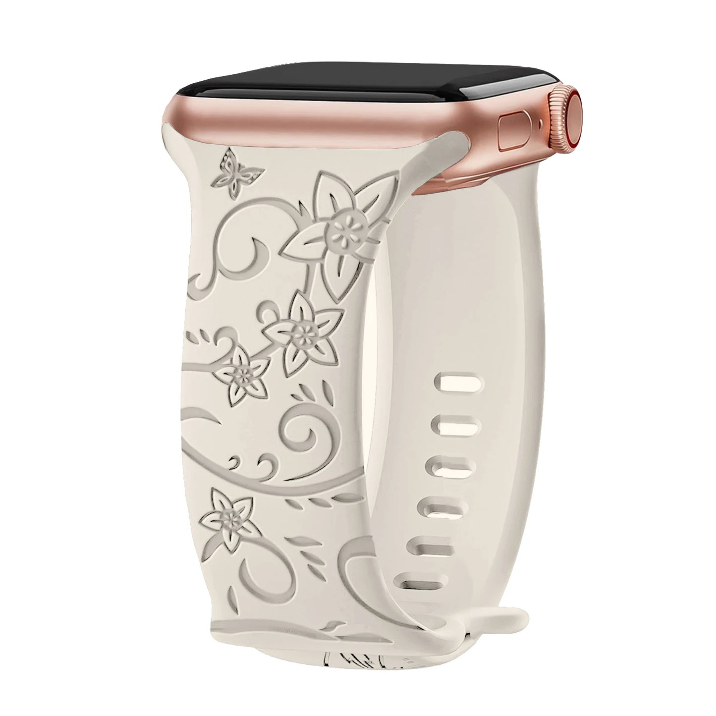 Floral Engraved Strap For Apple Watch Band 40mm 44mm