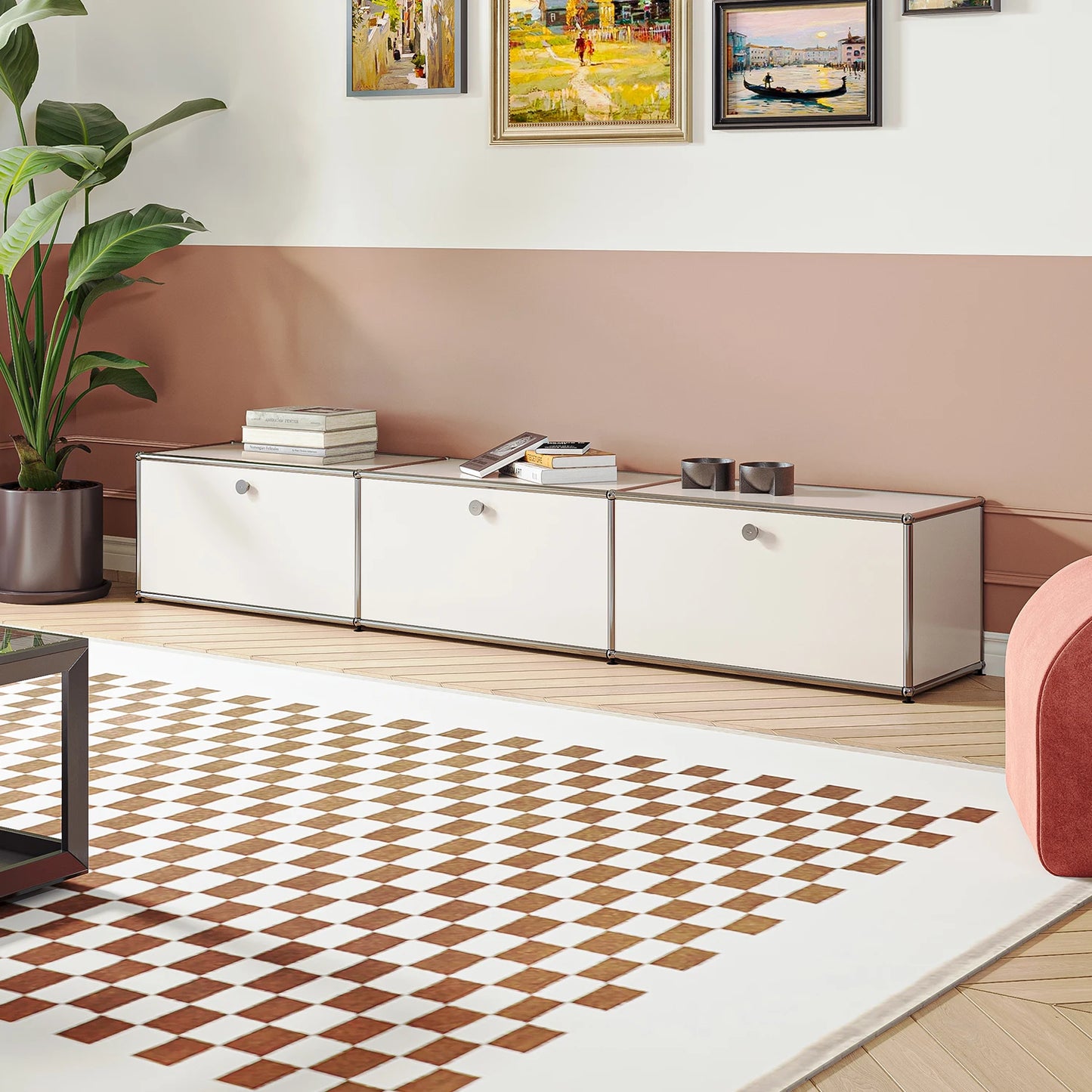 Storage Cabinet Sideboard Haller Cabinet Storage Shelf Modular Furniture Stainless Steel Metal Board Living Room Cabinet-No Keys