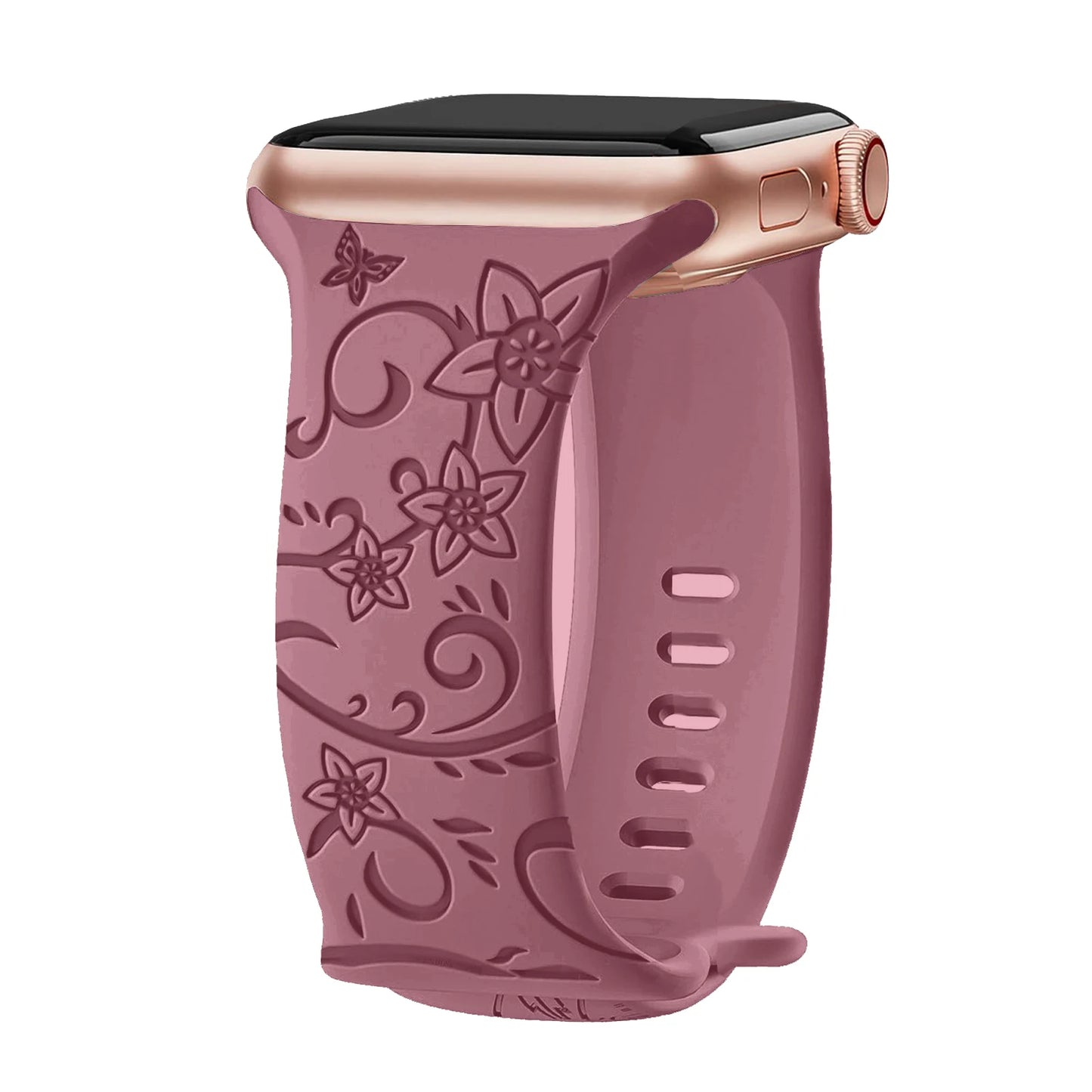 Floral Engraved Strap For Apple Watch Band 40mm 44mm