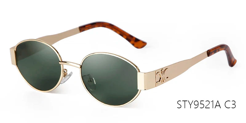 Retro Metal Frame Pilot Oval Sunglasses Women Men Brand Designer Vintage Round Sun Glasses Luxury 90s Green Lens Shades Male UV