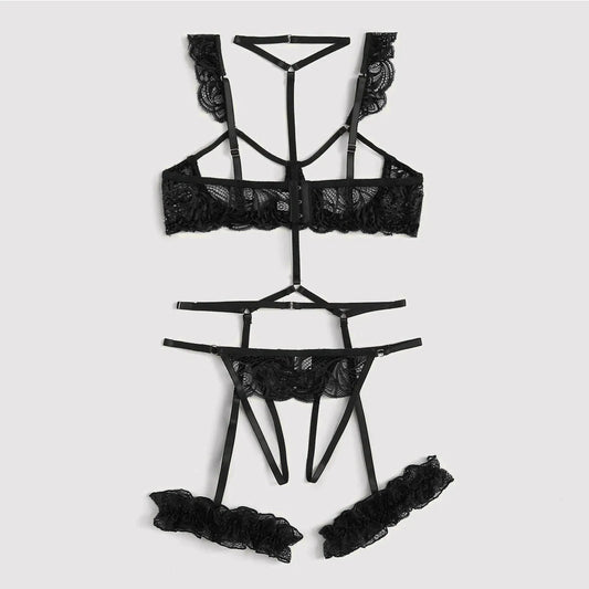 New Sexy Fashion Lace Lingerie Solid Color Embroidery Lace Garter Belt Leg Loop Erotic Intimates Temptation Slimming Underwear