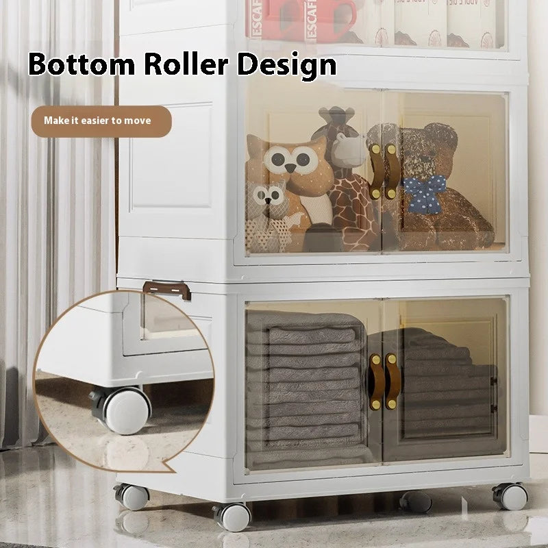 3/4/5 Layers Multifunction Folding Living Room Cabinet Closet Organizer With Wheel Stackable Large Capacity Storage Boxes