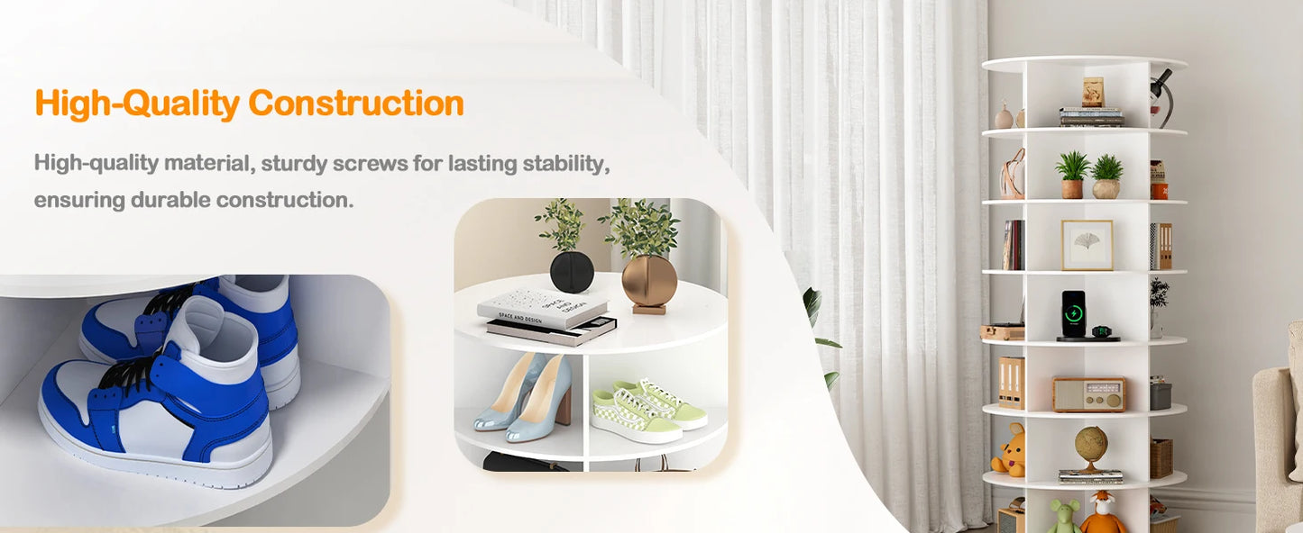 Rotating Shoe Rack Tower 7-layer Organizer, Vertical Rotating Shoe Display, Rotating 360 Degree White Shoe Rack Storage
